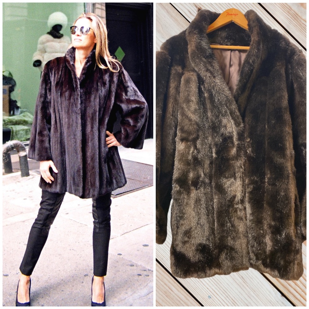 Unisex Fur coat dark brown xl